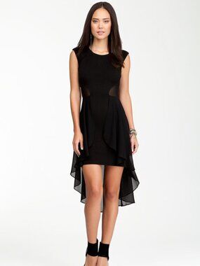 Black Chiffon Dress w Sheer Panels by Bebe